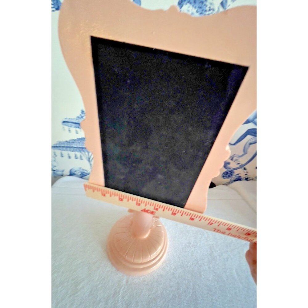 Tabletop Vanity Mirror Pink High Gloss Freestanding 13"H x 6.5"W Resin Bows CUTE - Picture 7 of 7